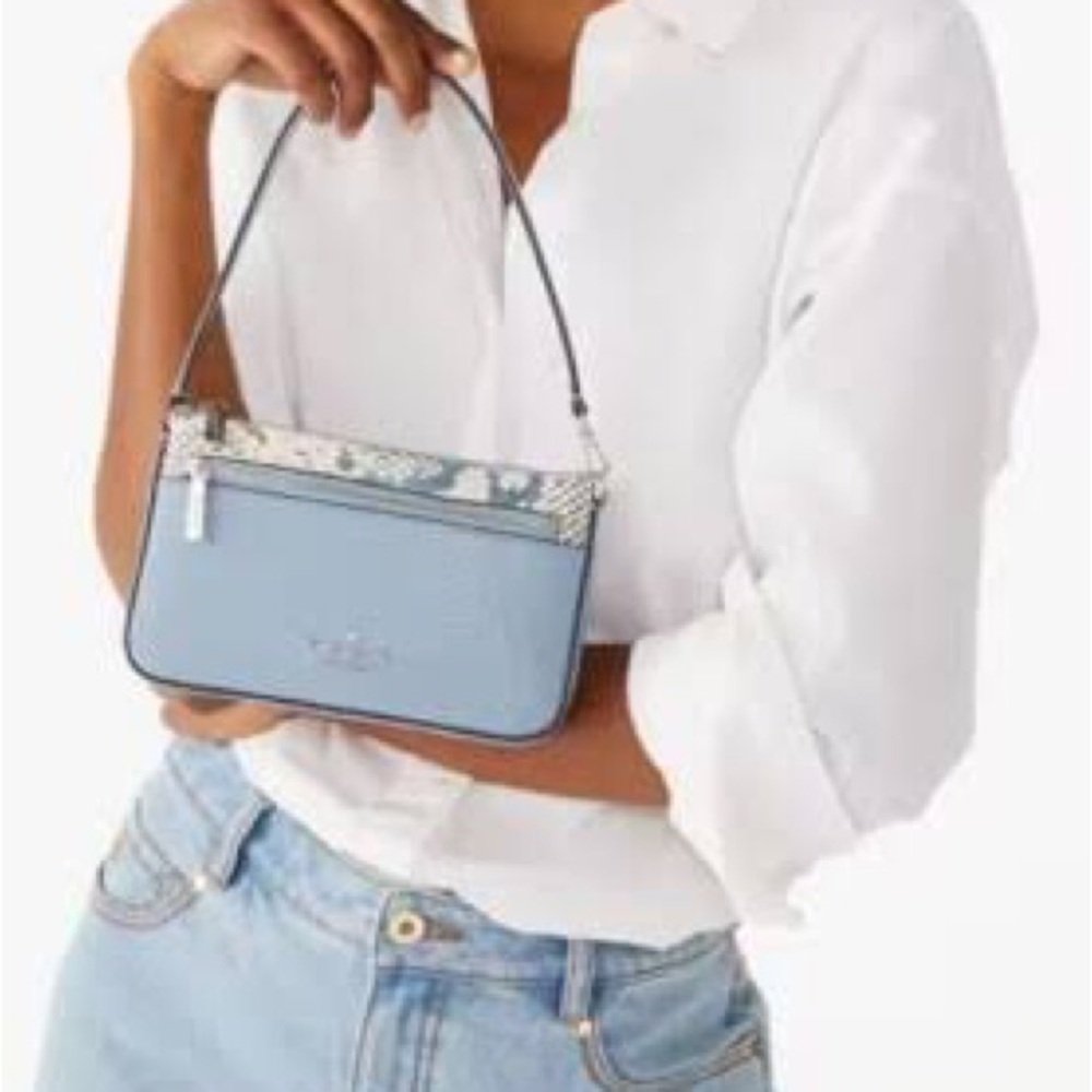 Like New kate spade New York Blue Leather & Snake-Embossed Shoulder Bag